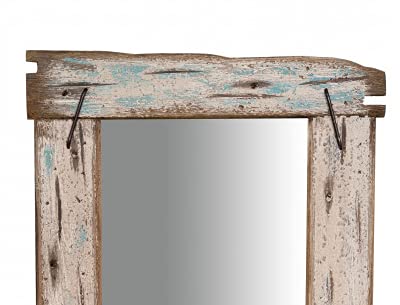 Biscottini specchio da parete cornice legno riciclato 59x3x48 cm | Specchiera bagno verticale e orizzontale per un arredamento rustico | Specchio ingresso da parete