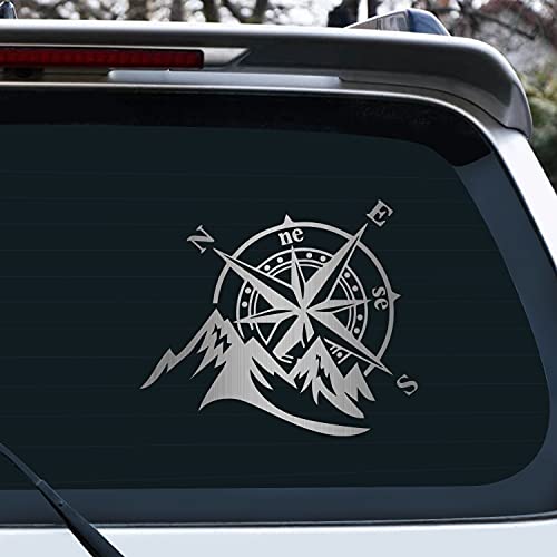 Iprokiu 2Pcs Mountain Compass Sticker For Car Vinyl Decal Car Body Window Bumper Sticker Laptop Skateboard Motorcycle Suv Trucks Car Sticker Waterproof Car Decoration (Brushed Silver) #TOP1