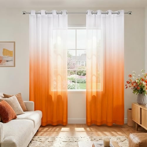 KOUFALL Orange Fall Curtains for Living Room,2 Panels Sheer Ombre Halloween Curtains for Bedroom Dining Room 84 Inches Long,Cortinas De Otoño Naranjas para Sala 2026