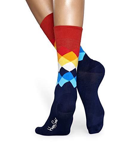 Happy Socks, Colorful Premium Cotton Patterned Fun Socks for Men and Women, Faded Diamond, Blue, 9-113