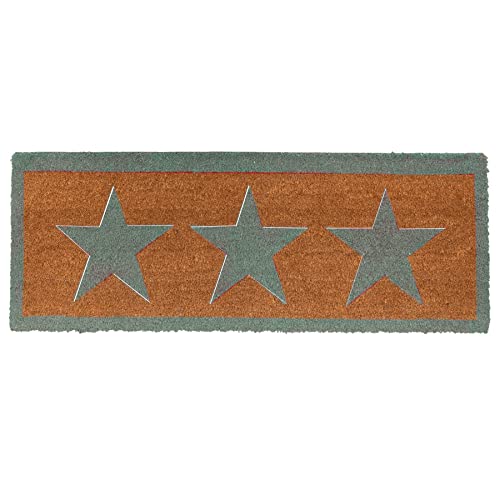 100% Natural Coir Door Mat 125 x 40cm Indoor Outdoor Non-Slip Backing Long Decorative Welcome Doormat for Hallway Foyer Dirt Trapper Large Entrance Runner [Teal Stars]