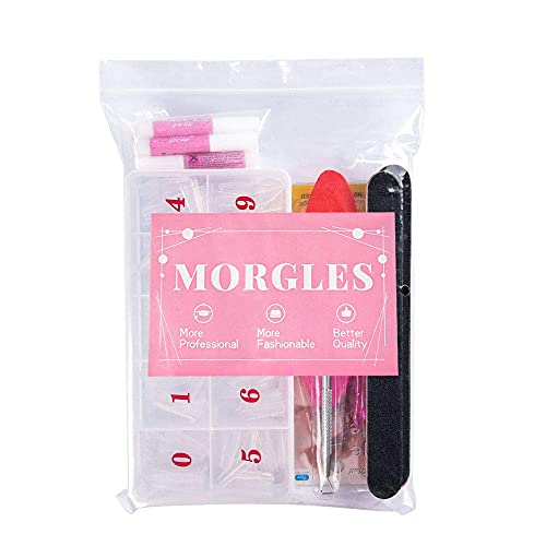 Morgles 500Pcs Clear Acrylic Nail Tips Fake Nails Half Cover Square Flat Nail Tips Nail Clipper Files And Glues Cuticle Fork For Nail Art Salon Home Diy #TOP6