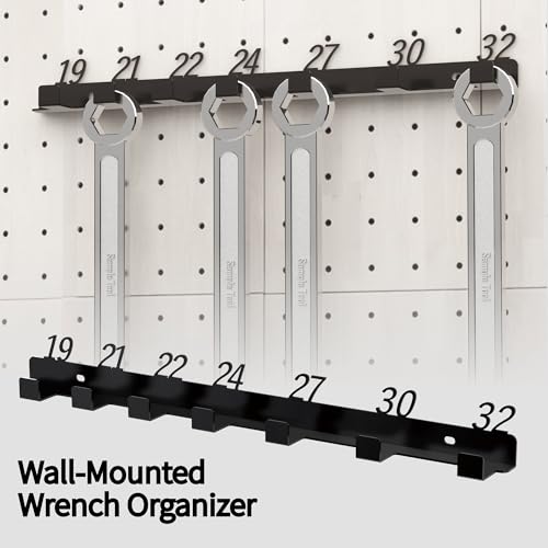 Metal Wrench Organizer, Wall-Mounted Storage Rack for Wrenches, Gift for Professional Mechanics, Sturdy Metal Rack, Combination Wrench Organizer for Wall, Holder for 7 wrenches（Fits 19mm to 32mm） — view 6