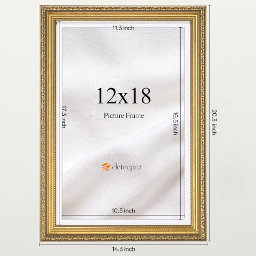 Image of eletecpro 12x18 Picture Frames Set of 2 with Clear Acrylic Cover, Gold | Ornate Vintage Gold Photo Frames Display 11x17 Photo with Mat or 12x18 without Mat for Home Wall Decor