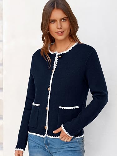 Image of MASCOMODA Open Front Cropped Cardigan Sweaters for Women Fall Dressy Casual Long Sleeve Button Down Knit Tweed Jacket Outwear
