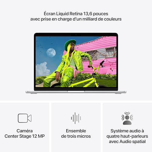 Apple MacBook Air 13 Pouces Portable avec Puce M5 : Conçu pour l’IA, Écran Liquid Retina 13,6 Pouces, Mémoire unifiée 16 Go, SSD 512 Go, Caméra Center Stage 12 MP, Touch ID, Wi-FI 7 ; Argent