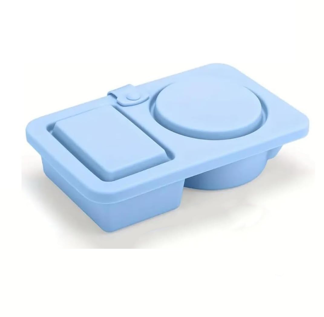 Dual Compartment Snack Containers, Silicone Reusable, with Lids, Salad Dressing Sauce Seasoning Container, Food Storage Boxs for Travel, Office, Picnic(Blue)
