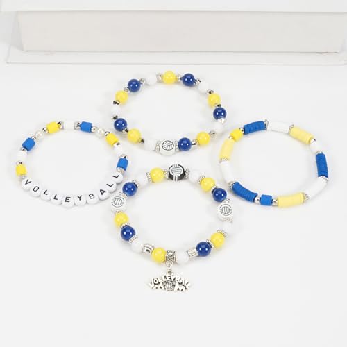 Image of Football Baseball Soccer Beaded Bracelets for Women Stackable Game Day Sports Theme Bracelet