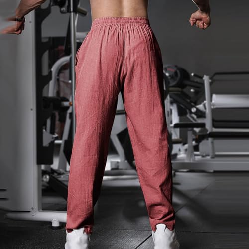 Xiaojmake Cotton Linen Long Pant Men Summer Home Beach Pants Loose Fit Elastic Waist Drawstring Lounge Pant Wide Leg Trouser3