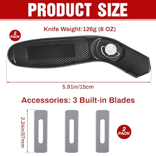 Image of Lasnten 2 Pieces 6 Blades Utility Carpet Knife Cutting Heavy Duty Carpet Knife Cutter Tools with Blades Razor Blade Knives with Protective Cap for Box Cutter Roofing Purpose, Aluminum (Black)