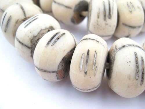 The Bead Chest Carved White Bone Beads - Full Strand of Fair Trade Artisanal African Beads (Tribal)
