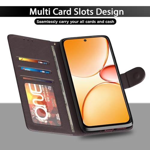 Image of Amazon Basics Flip Cover for Realme Narzo 90X 5G / Realme C85 5G / Realme 15X 5G Leather Finish | Wallet Stand and Shock Proof | Inside TPU with Card Pockets | Complete Protection Flip Case (Coffee)