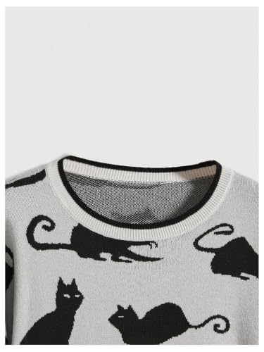 Image of WDIRARA Women's Goth Cartoon Pattern Sweater Knit Pullover Top | Long Sleeve, Crewneck