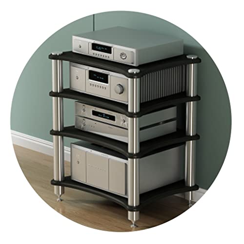 High End HiFi-Audio-Schrank mit 4 Etagen und stoßdämpfenden Füßen, 60 x 48 x 85 cm, ideal für Stereo-Ausrüstung, Spielkonsolen und Streaming-Geräte, Premium-Audio-Rack für immersives Klangerlebnis