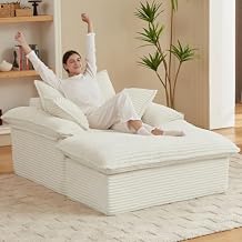 Holiwei Chaise Lounge Chair Indoor, 71" Oversized Corduroy Upholstered Sofa Bed, Comfy Modular 3-in-1 Chair & Ottoman for Living Room, No Assembly Required Beige