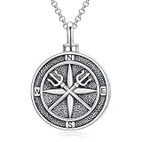 PROESS Compass Urn Necklace for Ashes 925 Sterling Silver Compass Pendant Trident Necklace Cremation Jewelry Gifts for Women Men