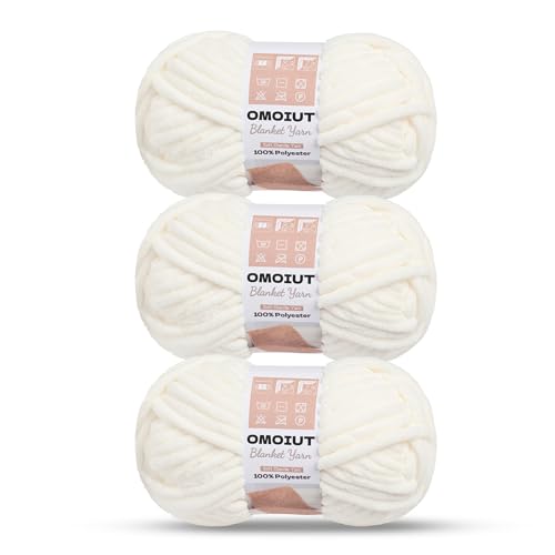 Image of 3 Pack of White Chunky Chenille Yarn for Crocheting, Soft Baby Blanket Yarn, Chunky Knit Blanket Crochet Yarn, #7 Super Bulky, 10.6oz /164 yds Fluffy Velvet Amigurumi Yarn
