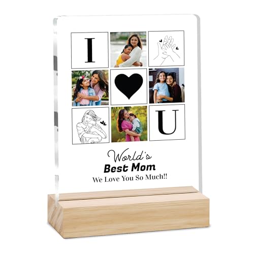 Image of Giftplease Customized Photo Frame With Wooden Stand | Personalised Printed Photo & Text Frame | Gift For Mom | Birthday | Mother's Day | (Transparent, 6x8 Inches, Tabletop) m 07
