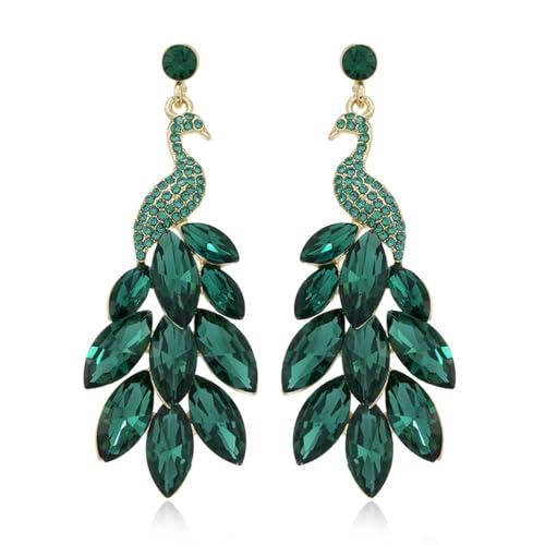 Boucles d'Oreilles Paon, Boucles d'Oreilles Femme Plume de Paon, Motif de Plumes de Peacock, Style Exubérant, Bijou à Offrir pour un Anniversaire ou Les...