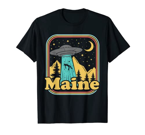 Maine Hometown Native UFO Alien 80s Retro State Pride T-Shirt