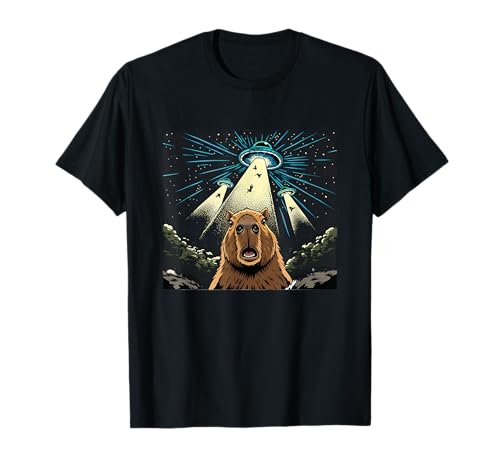 Capybara Alien Abduction UFO Spaceship Night Camiseta