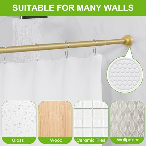 Image of Shower Curtain Rod 45 to 77 Inches Gold Tension Curtain Rod No Drilling Shower Tension Rod Adjustable Curtain Tension Rod Shower Rods for Bathroom,Windows