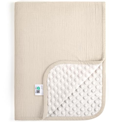 Image of lulumoon Baby Blankets for Newborn Muslin: Thermal Minky Dotted Backing - Cotton Receiving Blanket for Baby Essential & Registry Gift 30"x40"(Ivory)
