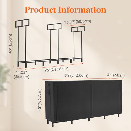 Lifewit 8 FT Firewood Rack Outdoor with Waterproof Cover, Indoor/Outdoor Wood Storage with Side Pocket, Heavy Duty Firewood Holder for Fireplace, Fire Pit, Patio, Black