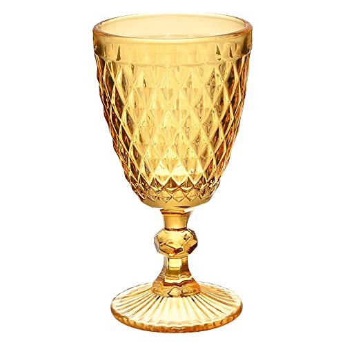 Mimo Style Jogo de 6 Taças de Vidro Âmbar com Capacidade de 240ml com Alto Relevo e Aparencia Diaman