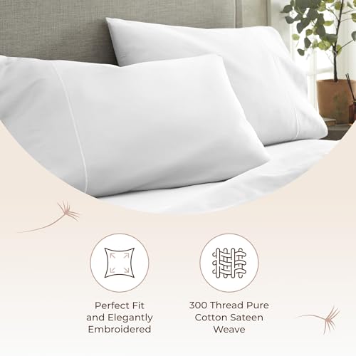 Image of 100% Organic Cotton Pillow Cases Queen Size Set of 2-100% Cotton Pillowcases GOTS Certified 300 Thread Count - Naturally Cooling Comfortable Breathable & Soft Pillow Cases (White, Queen)