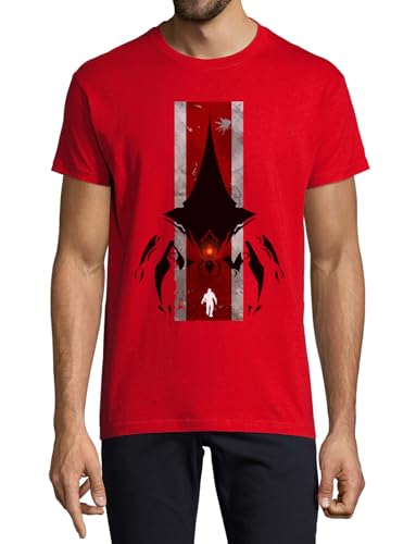 T-shirt homme rouge col rond manches courtes imprimé alien art en coton