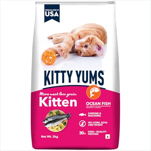 Image of Kitty YUMS Kitten (1-12 Months) Dry Cat Food 3kg | Ocean Fish Flavour | Supports Heart Health | Supports Digestive Health | Strong Immune System | Enhance Vision & Improve Eyesight