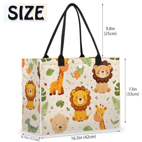 Cute Lion Giraffe Tote Bag for Women Large Beach Bag Reusable Tote Bags for Work Travel Beach Shopping2