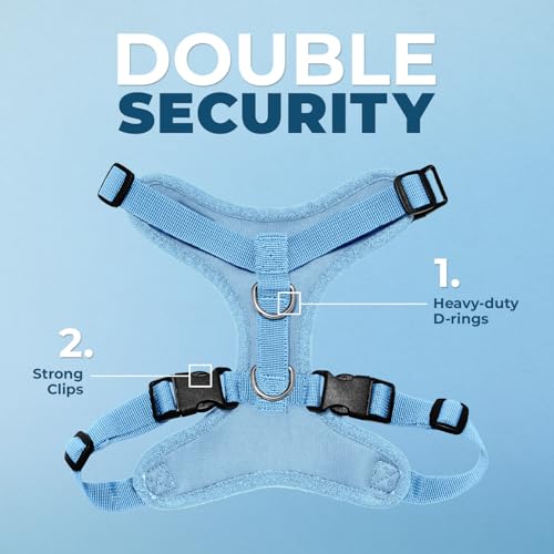 Image of Best Pet Supplies Voyager Step-in Lock Pet Harness w Reflective Pet Leash Combo Set with Neoprene Handle 5ft - Supports Small, Medium and Large Breed Puppies /Cats - Baby Blue Set, M