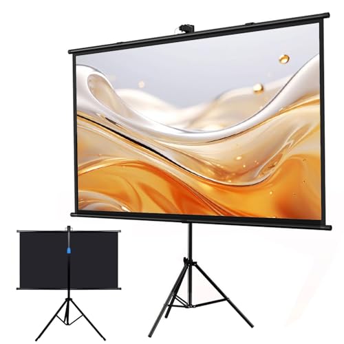 Pantalla de proyector de 72 pulgadas con trípode universal, pantalla portátil ajustable 4:3/16:9 para interior y exterior miniatura 1