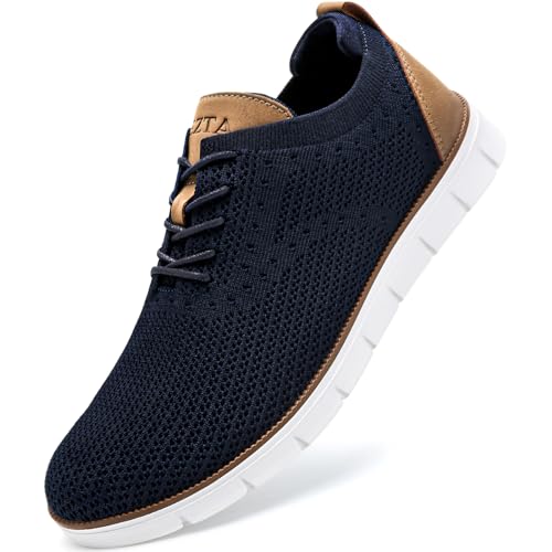Men's Casual Dress Oxfords Sneakers Business Mesh Breathable Lightweight Walking Shoes Tennis Comfortable Fashion Office Navy EU42
