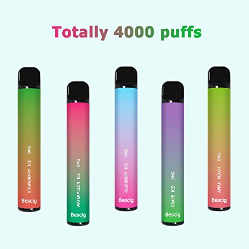 Bescig Einweg Vape 5Pcs E Shisha Einweg 800 Züge Einweg E zigarette Ohne Nikotin, Strawberry Ice/Watermelon Ice… – Bild 5