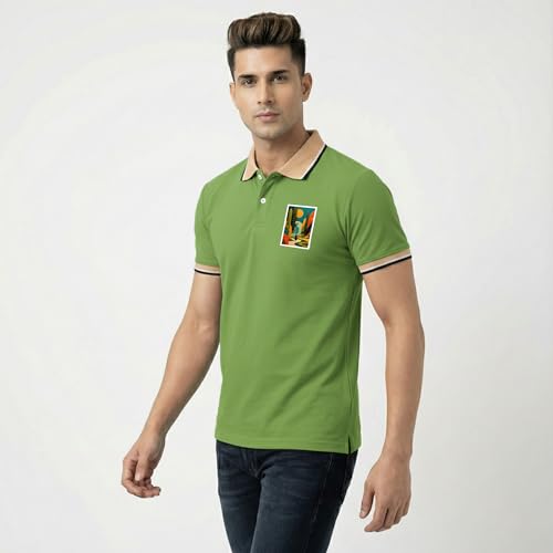 Image of Men's Regular Fit Solid Half Sleeve Casual Tipping Collar Polo T-Shirt