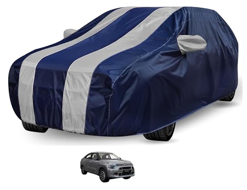 Image of Auto Hub Car Cover Compatible with Citroen Basalt with Mirror Pocket, Water Resistant, Triple Stitched, Basalt Car Cover- Navy-Silver