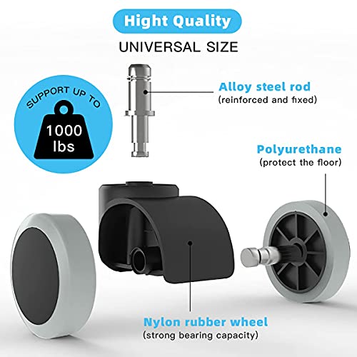 Image of Office Chair Caster Wheels Replacement(Set of 5) for Hardwood Floors and Carpet- Heavy Duty Caster Support up to 1000bls, Office Rubber Chair Wheels,2 inch,Universal Size (Grey)
