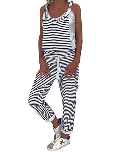 ORANDESIGNE Femme Salopette Casual Large Ample Harem Pantalon Combinaison Jumpsuit Chic Playsuit Overalls Rompers Été Noir FR 46