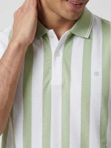 Image of Raymond Men Modern Fit Stripe Pattern Pure Cotton Polo Neck Half Sleeve Casual T-Shirt