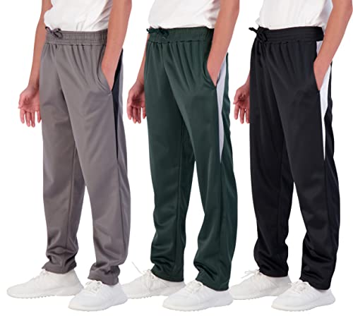 Real Essentials 3 Pack: Boys Active Tricot Sweatpants Track Pant Basketball Athletic Fashion Teen Sweat Pants Soccer Casual Girls Lounge Open Bottom Fleece Tiro Activewear Training- Set 11,M (10-12)