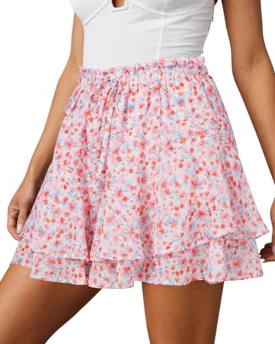Image of Aoudery Flowy Shorts for Women Casual Boho Floral Skorts Ruffle Mini Skirts Running Tennis Butterfly Chiffon Shorts