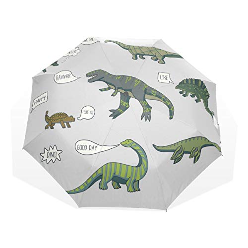 Preisvergleich Produktbild ISAOA Automatischer Reise-Regenschirm,kompakt,faltbar,Netter Dinosaurier,Winddicht Stockschirm,Ultraleicht,UV-Schutz,Reg... für Damen,Herren und Kinder