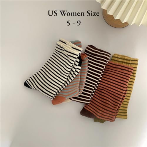 LilRoot Vintage Striped Socks Women Preppy Style Aesthetic Crew Socks Cotton Novelty Casual Socks Gift for Christmas -5 pack2