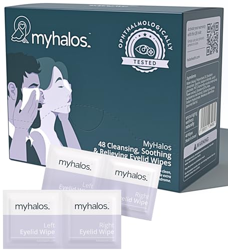 MyHalos® 48 Hydrating Eyelid Wipes for Dry Eye Relief - Moisturizing & Soothing Eye Wipes with Tea