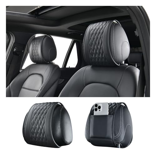 YGDMD 2PCS Upgraded Headrest Covers for Cars,Comfortable Leather Lattice Pattern Car Headrest Cover Adds Headrests Protection and Car Decorations,Universal Breathable Head Rest Cover for Cars