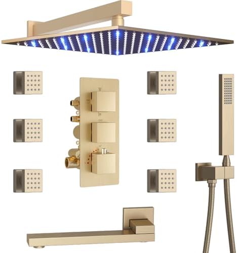 Thermostatic Shower System Brushed Gold Shower Faucet Set 12 Inch...