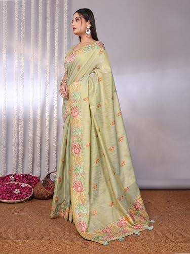 Image of SWORNOF Gold-Toned Woven Design Silk Zari Tissue Saree | Saree for Women | Soft and Skin Friendly